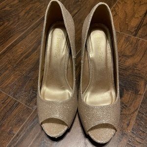 Gold peep-toe heels